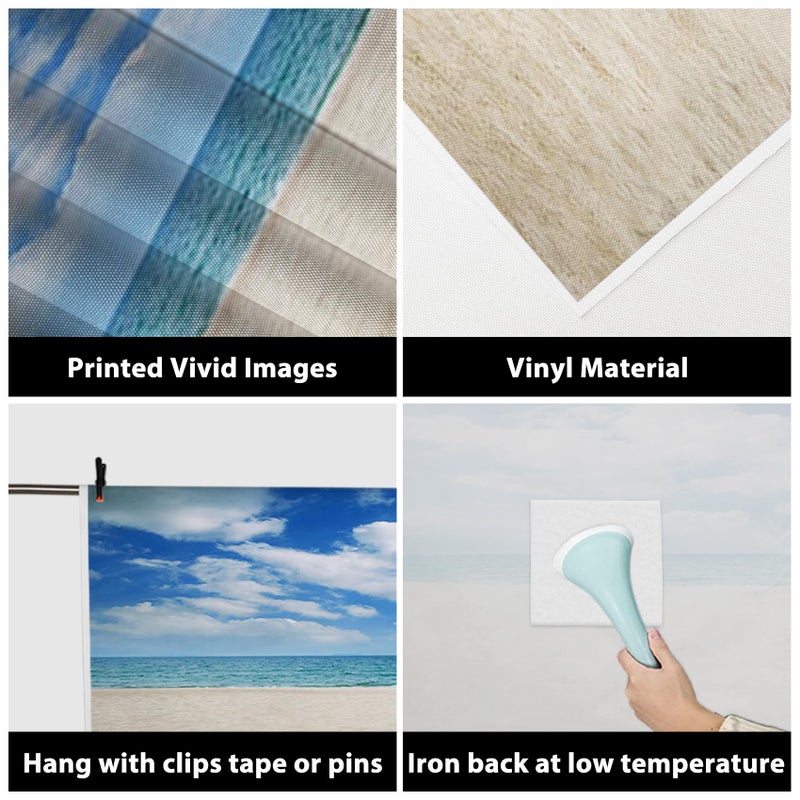 AOFOTO 10x10ft Summer Beach Photography Backdrop Hawaiian Luau Background Wedding Holiday Seaside Blue Sky Clouds Sand Lovers Adult Boy Girl Portrait Vacation Photo Shoot Studio Props Vinyl Wallpaper - Image 3